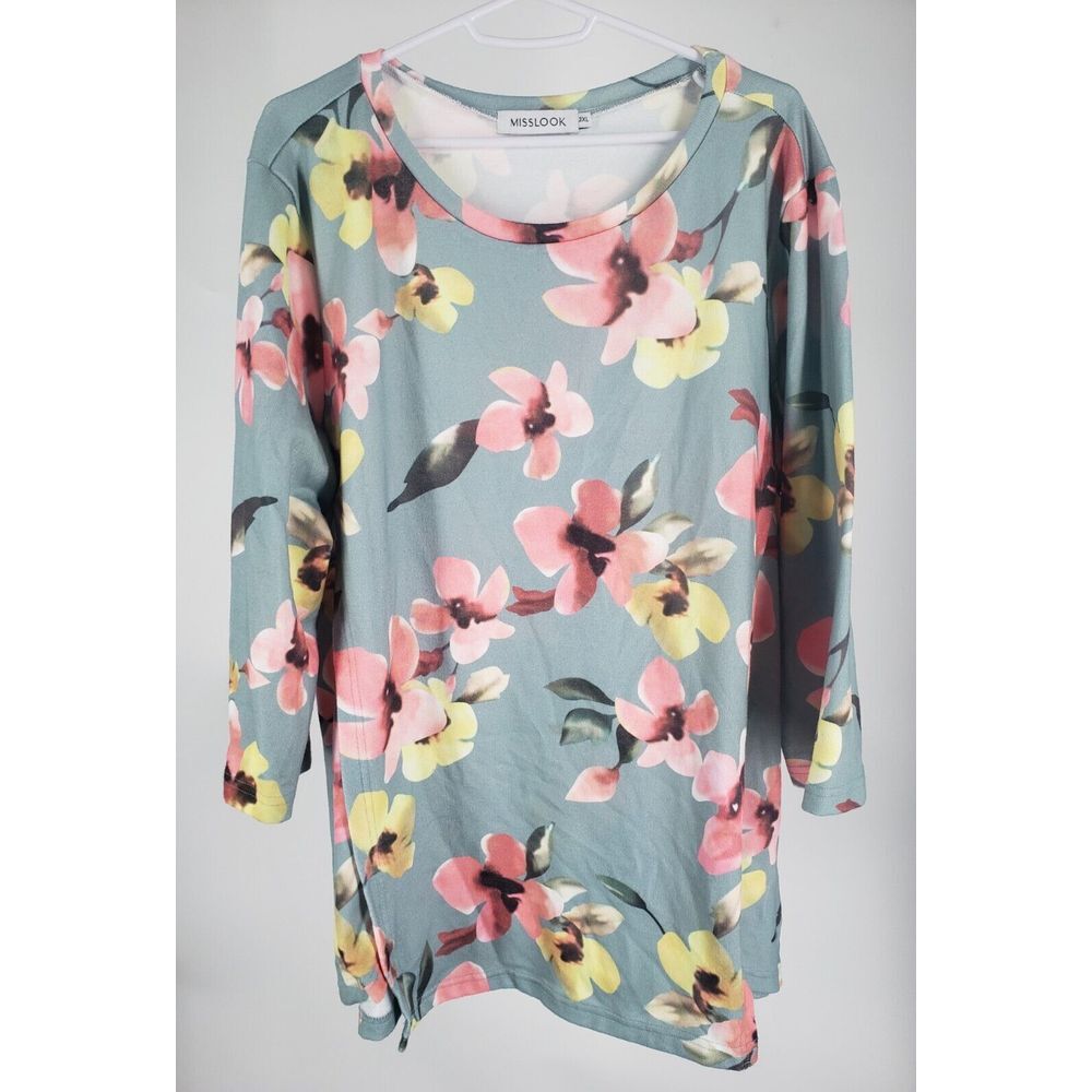 MISSLOOK Multicolor Floral Shirt Top Size 3XL Raglan Long Sleeve Crew‎ Neck
